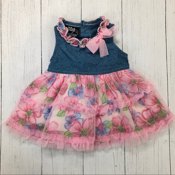 BOGO DDG Darlings Denim & Pink Tulle Flower Print Dress Size 3-6 Months - Picture 12 of 13